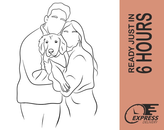 Custom Single Line Drawing Couple Portrait With Pet Dog Poster