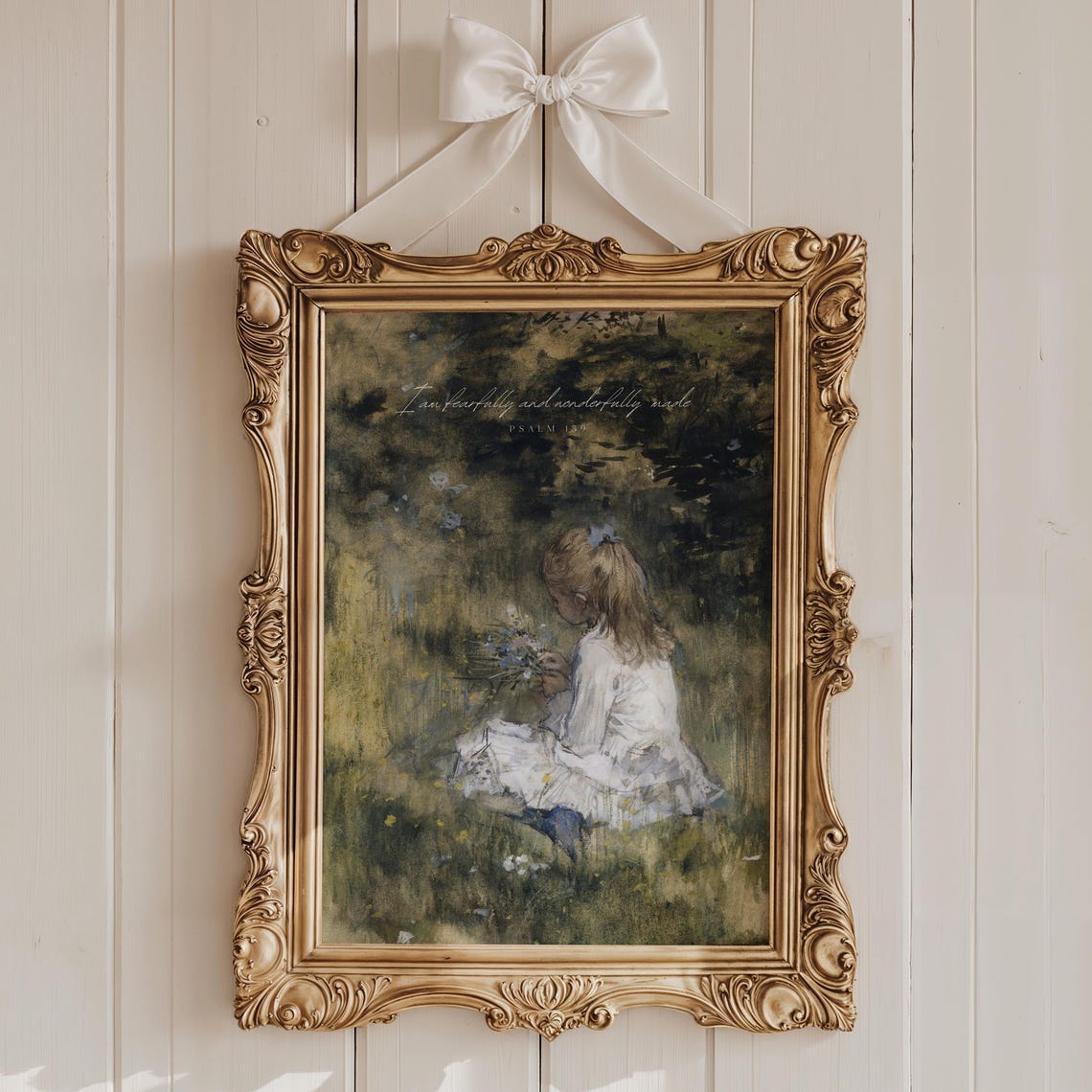 I Am Fearfully And Wonderfully Made Bible Verse Print Christian Girls Room Vintage Oil Painting Flower Field Baby Girl Nursery Scripture Art