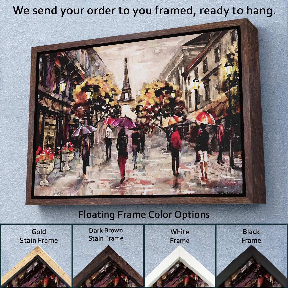 Paris France Eiffel Tower Rainy Umbrella Street Autumn Poster - Image 3
