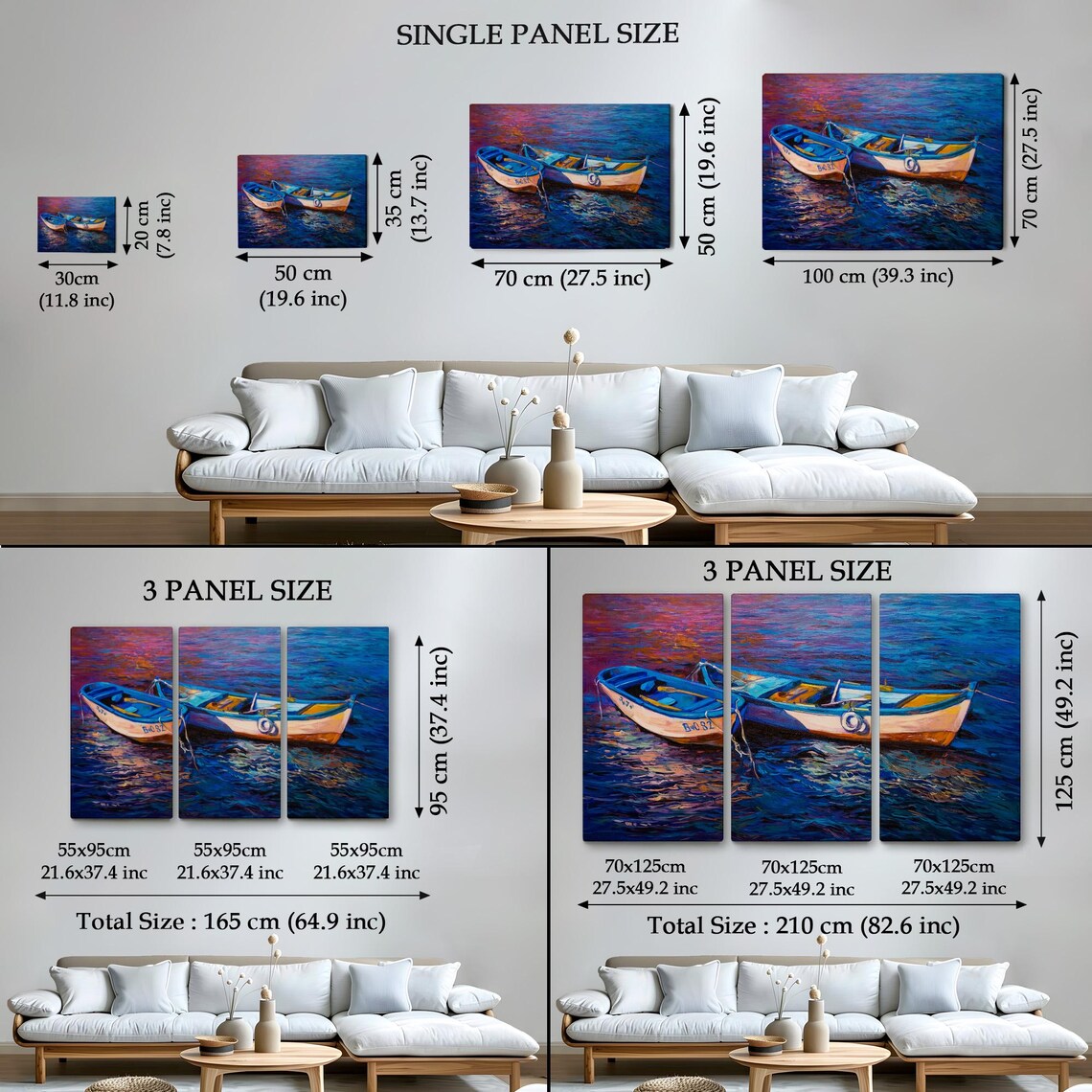 Colorful Fishing Boats Sunset Blue Water Oil Painting Art Poster - Image 4