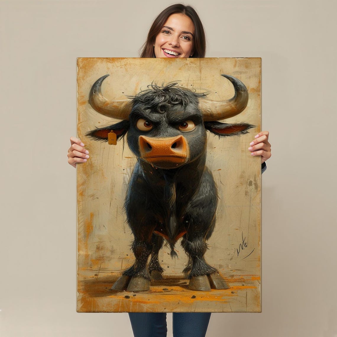 Cute Grumpy Bull Cartoon Vintage Style Playful Animal Wall Art - Image 4