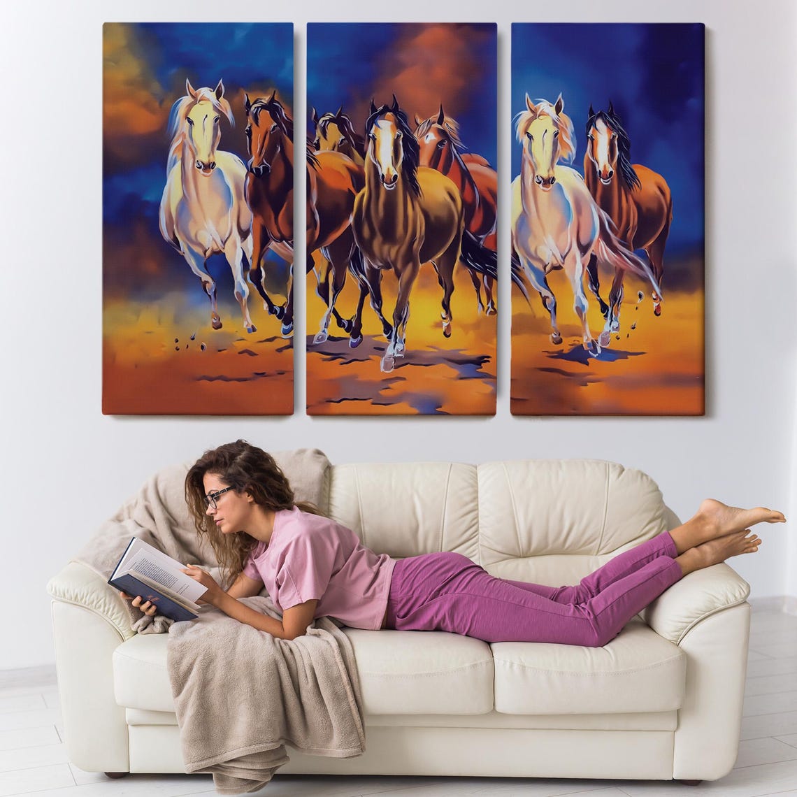 Seven Galloping Horses Sunset Wild Herd Dynamic Animal Poster - Image 3