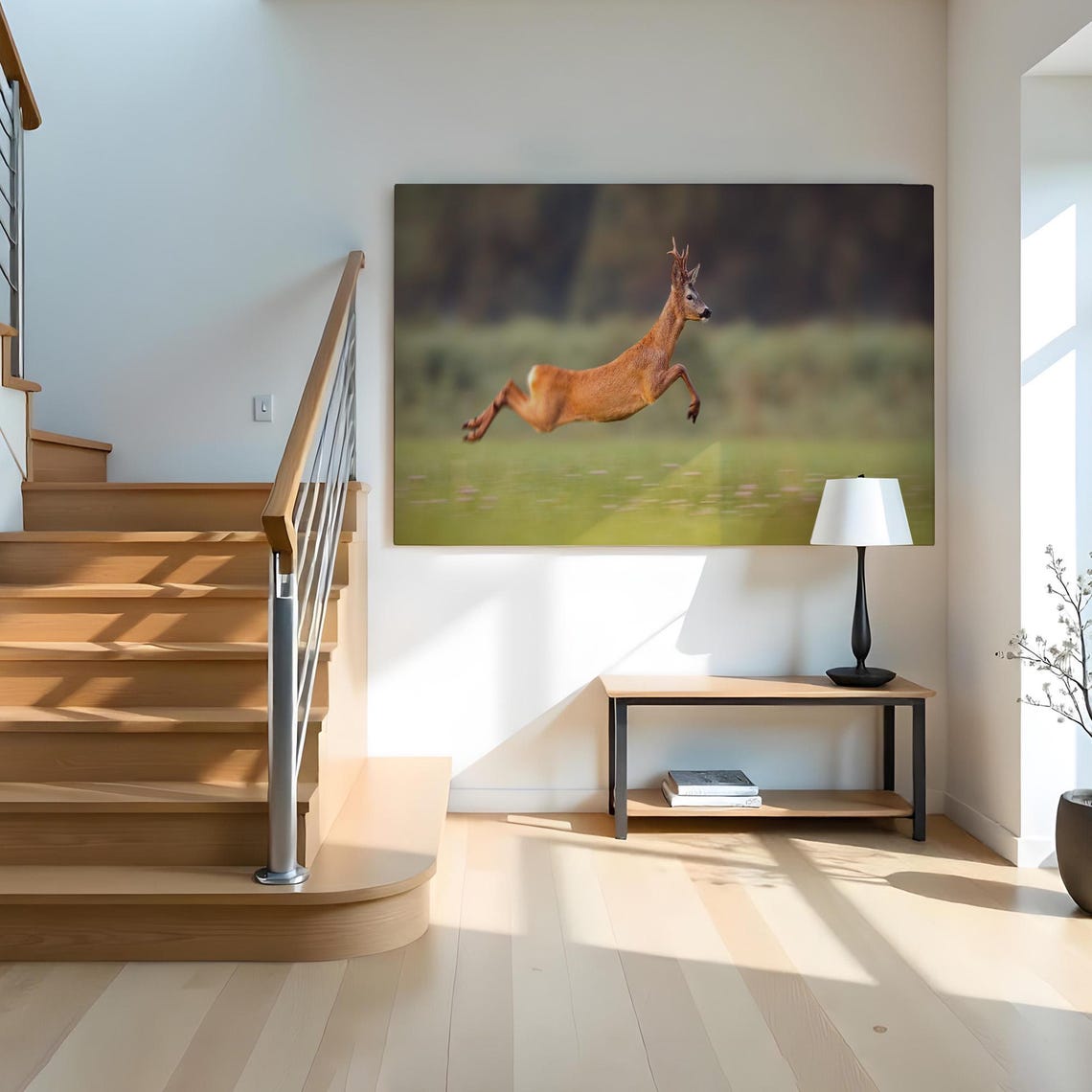 Leaping Roe Deer Buck Meadow Jump Wildlife Photography Action Poster - Image 2