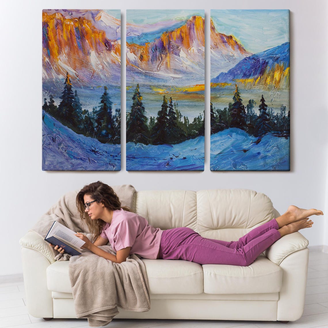 Snowy Mountain Peaks Pine Forest Winter Alpine Landscape Art Poster - Image 3