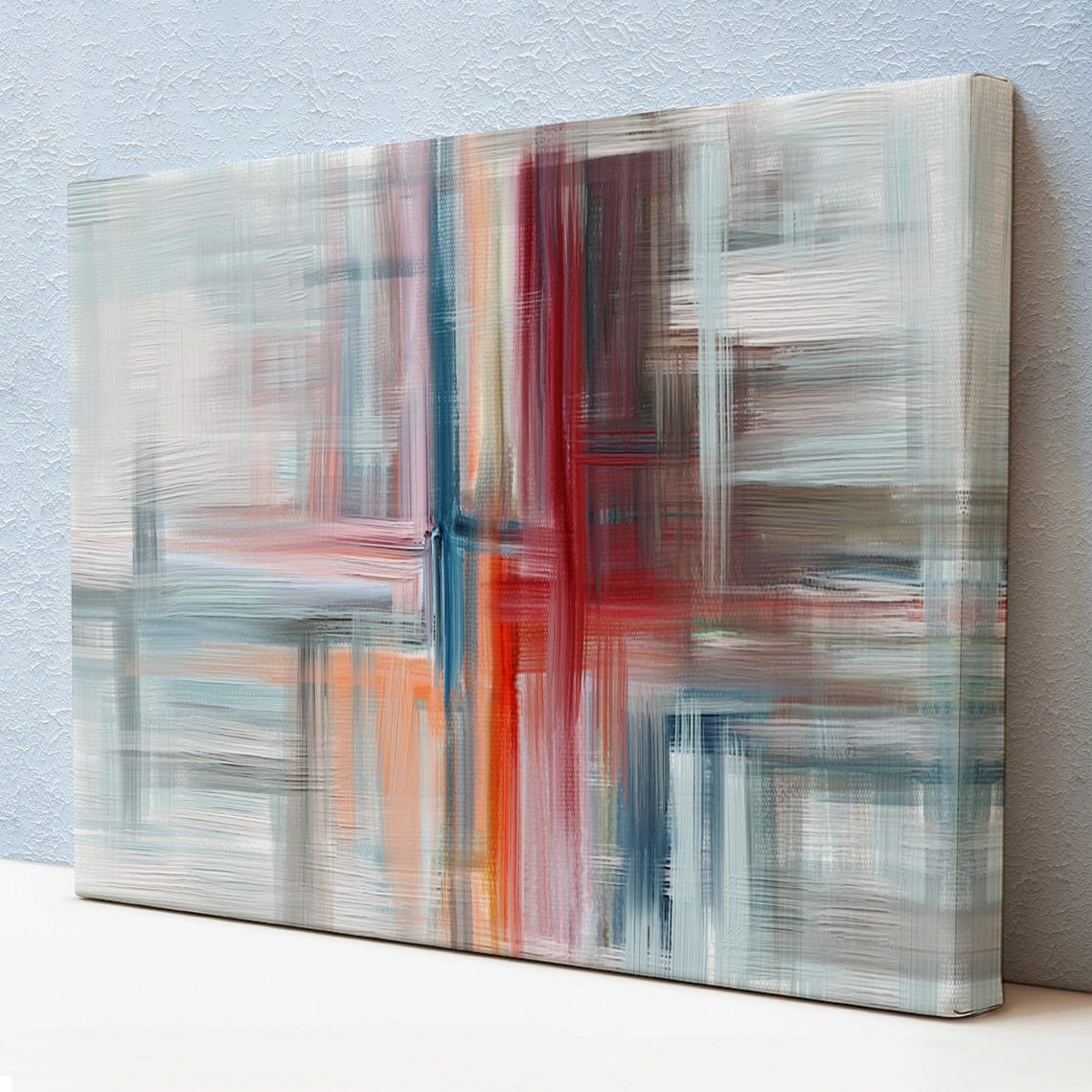 Abstract Brushstrokes Gray Red Blue Minimal Modern Texture Art Print