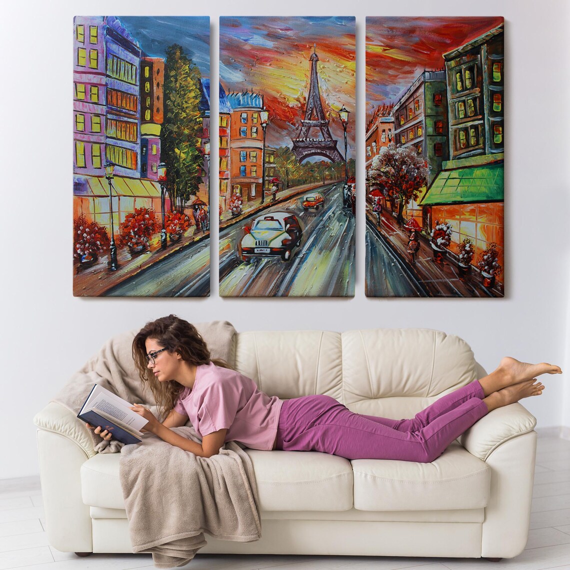 Paris France Eiffel Tower Rainy Street Colorful Night Oil Poster - Image 3