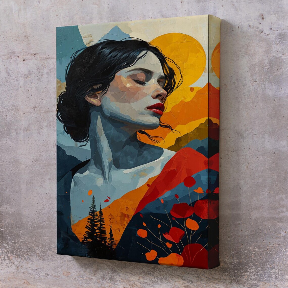 Woman At Sunset Abstract Faceted Portrait Modern Colorful Art Poster