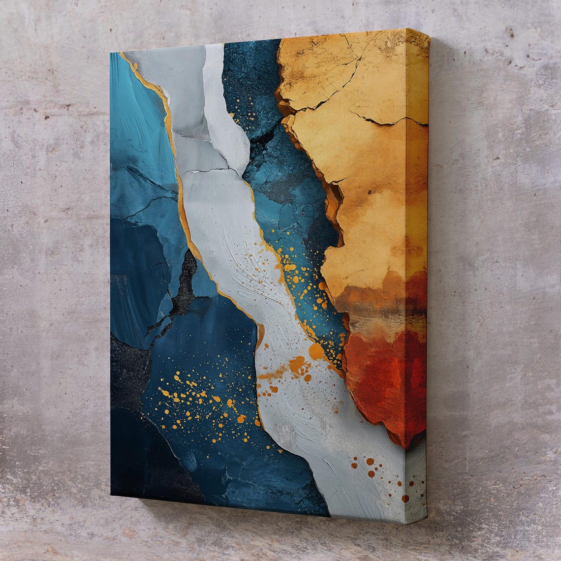 Teal Blue Gold Marble Abstract Modern Textured Wall Art Painting