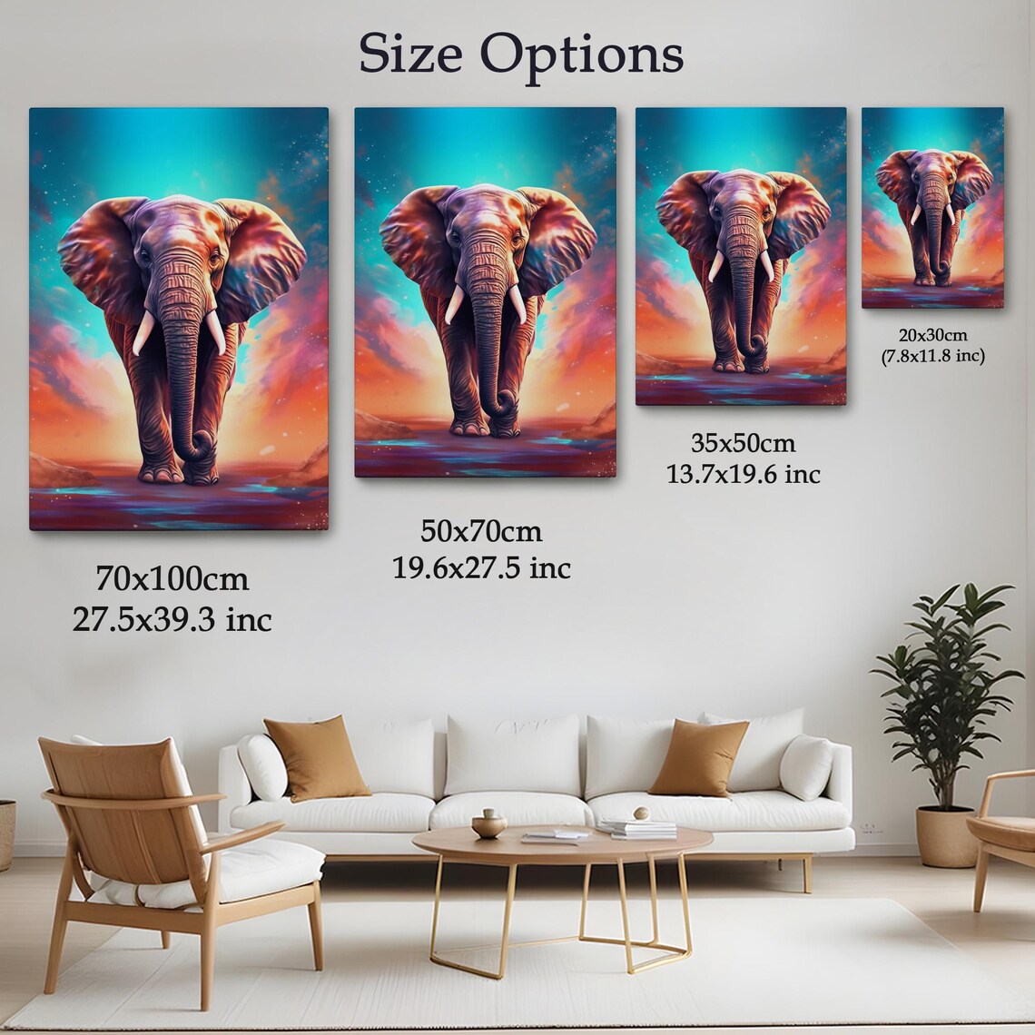 Majestic Elephant Walking Forward Under Turquoise Sunset Sky Wall Poster - Image 4