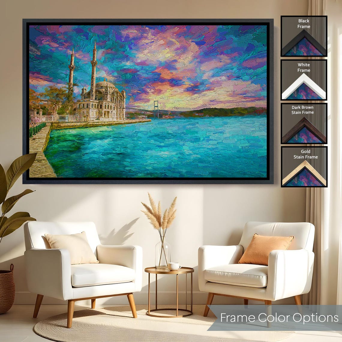 Istanbul Ortakoy Mosque Bosphorus Water Colorful Sunset Skyline Poster - Image 2