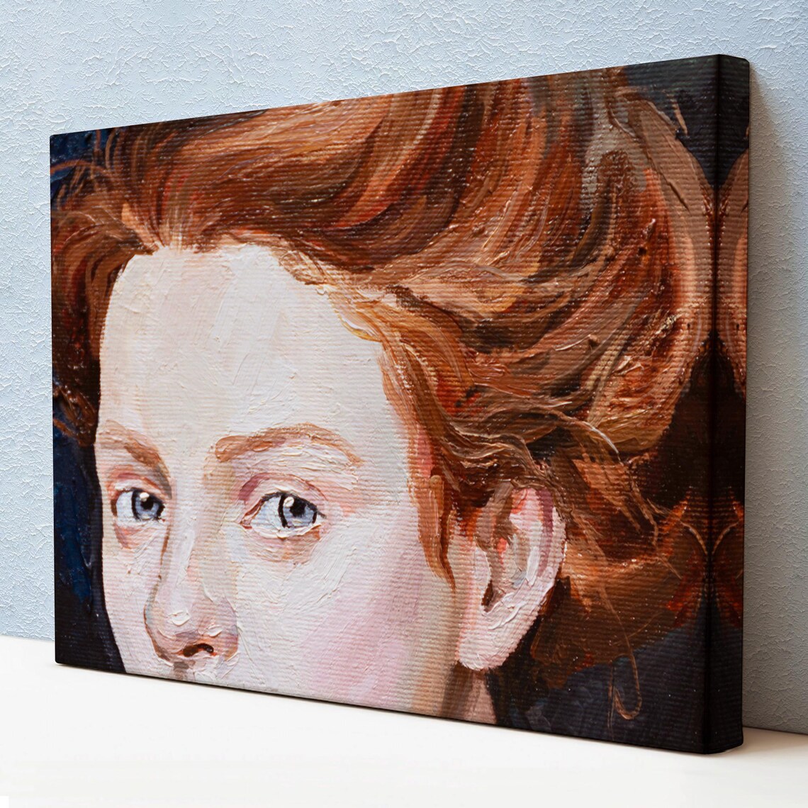 Red Haired Woman Portrait Blue Eyes Oil Painting Fine Art Poster