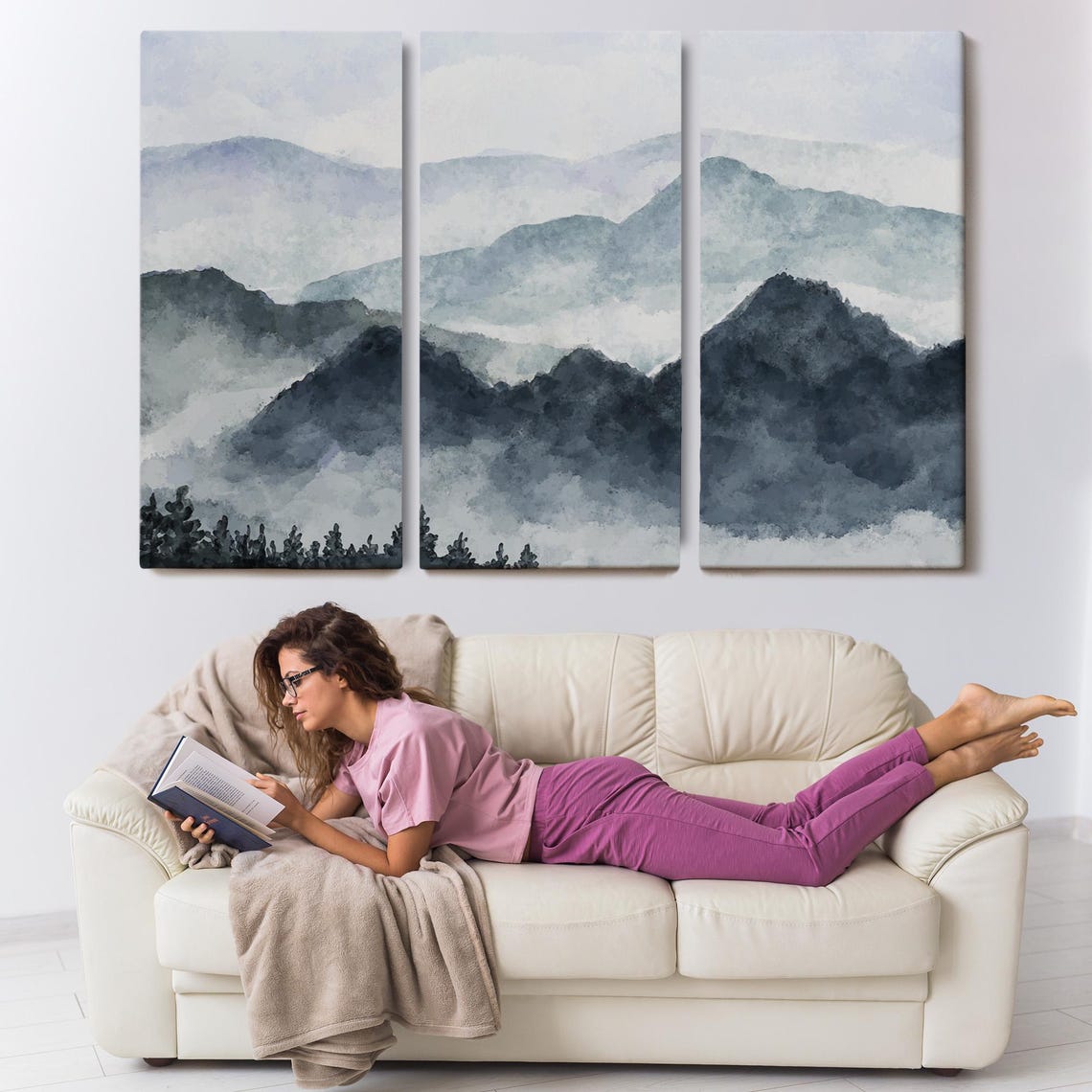 Mountain Landscape Watercolor Look Decorative Wall Art Housewarming Gifts Abstract Wall Art Abstract Print - Image 3