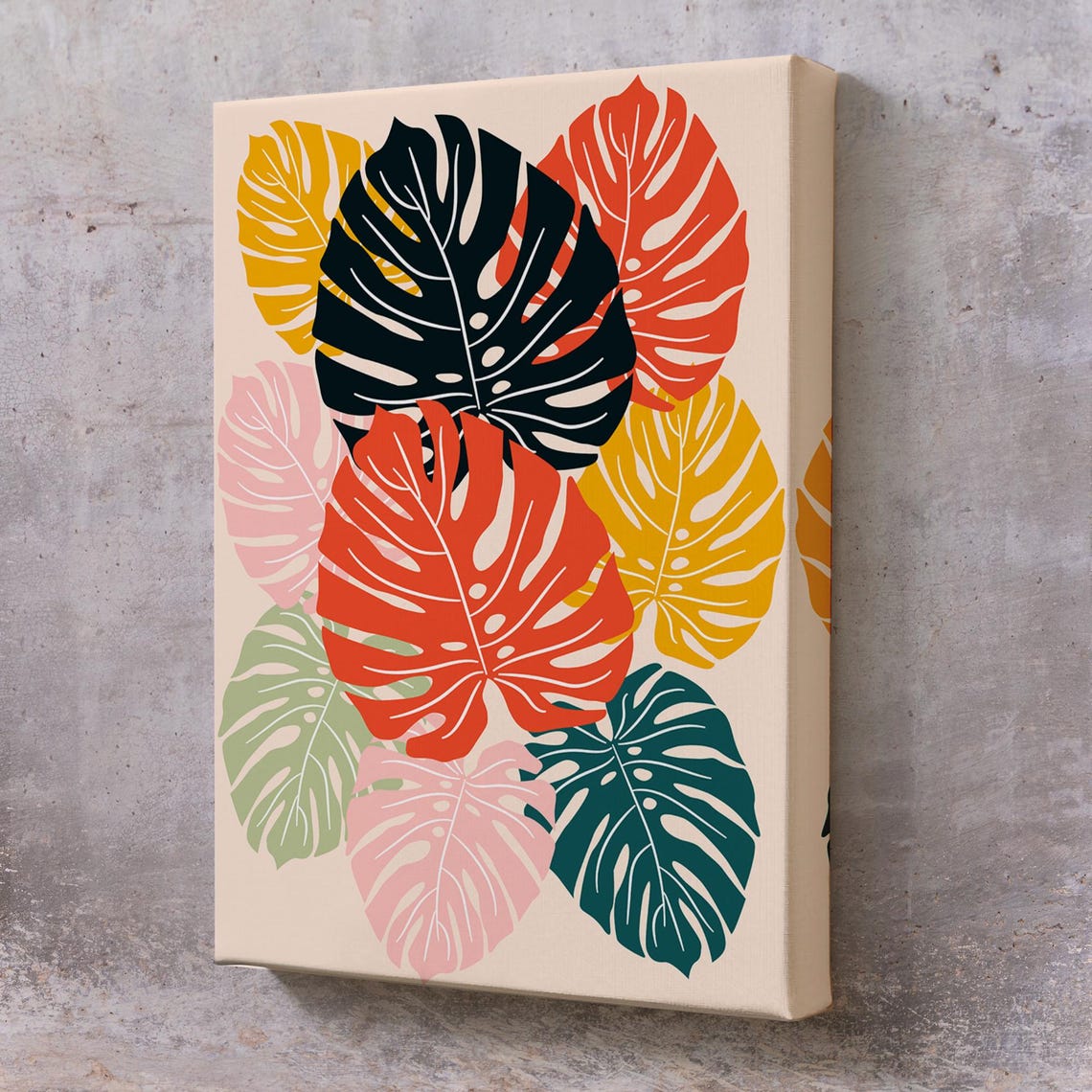 Colorful Monstera Leaves Tropical Botanical Green Leaf Art Print