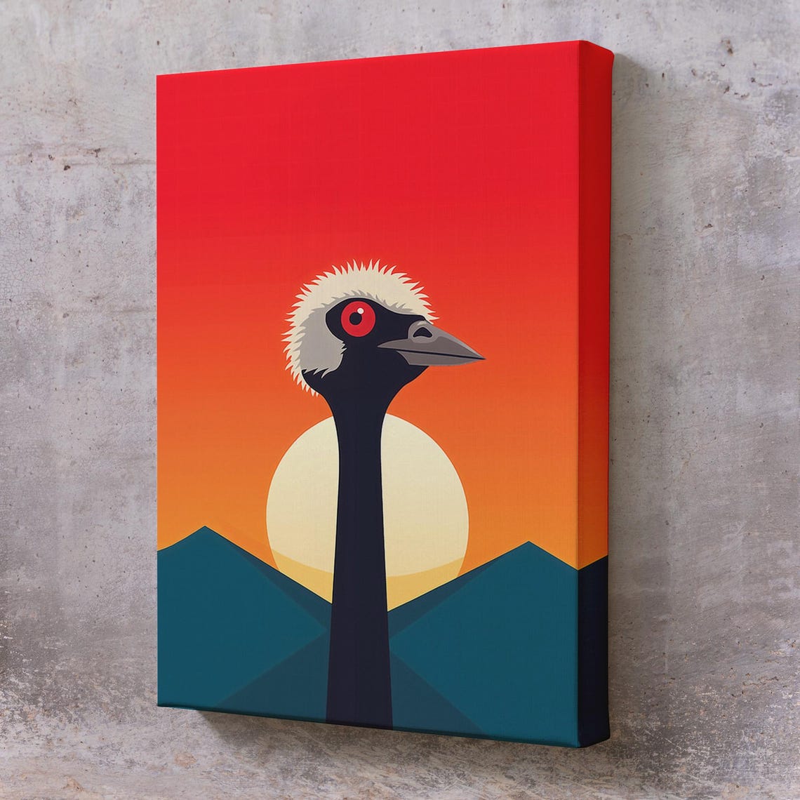 Minimalist Ostrich Sunset Geometric Bird Portrait Modern Art Poster