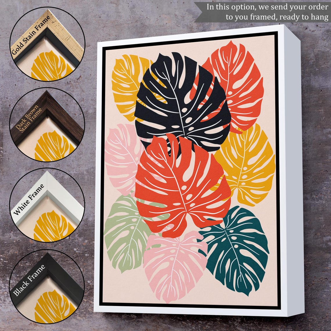 Colorful Monstera Leaves Tropical Botanical Green Leaf Art Print - Image 3