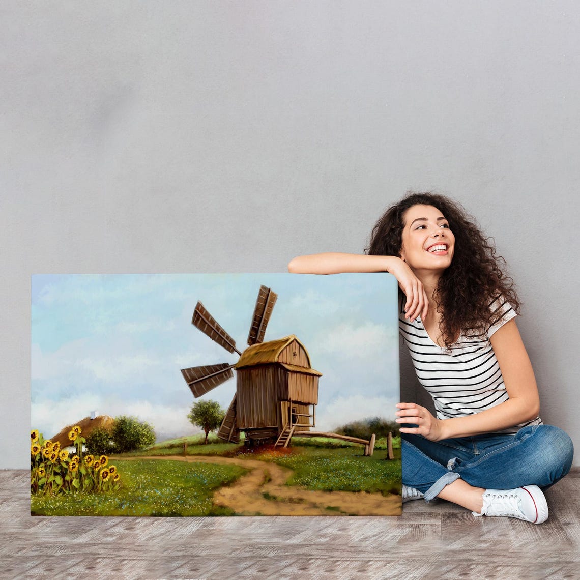 Old Wooden Windmill Green Countryside Meadow Dirt Path Cottage Poster - Image 4