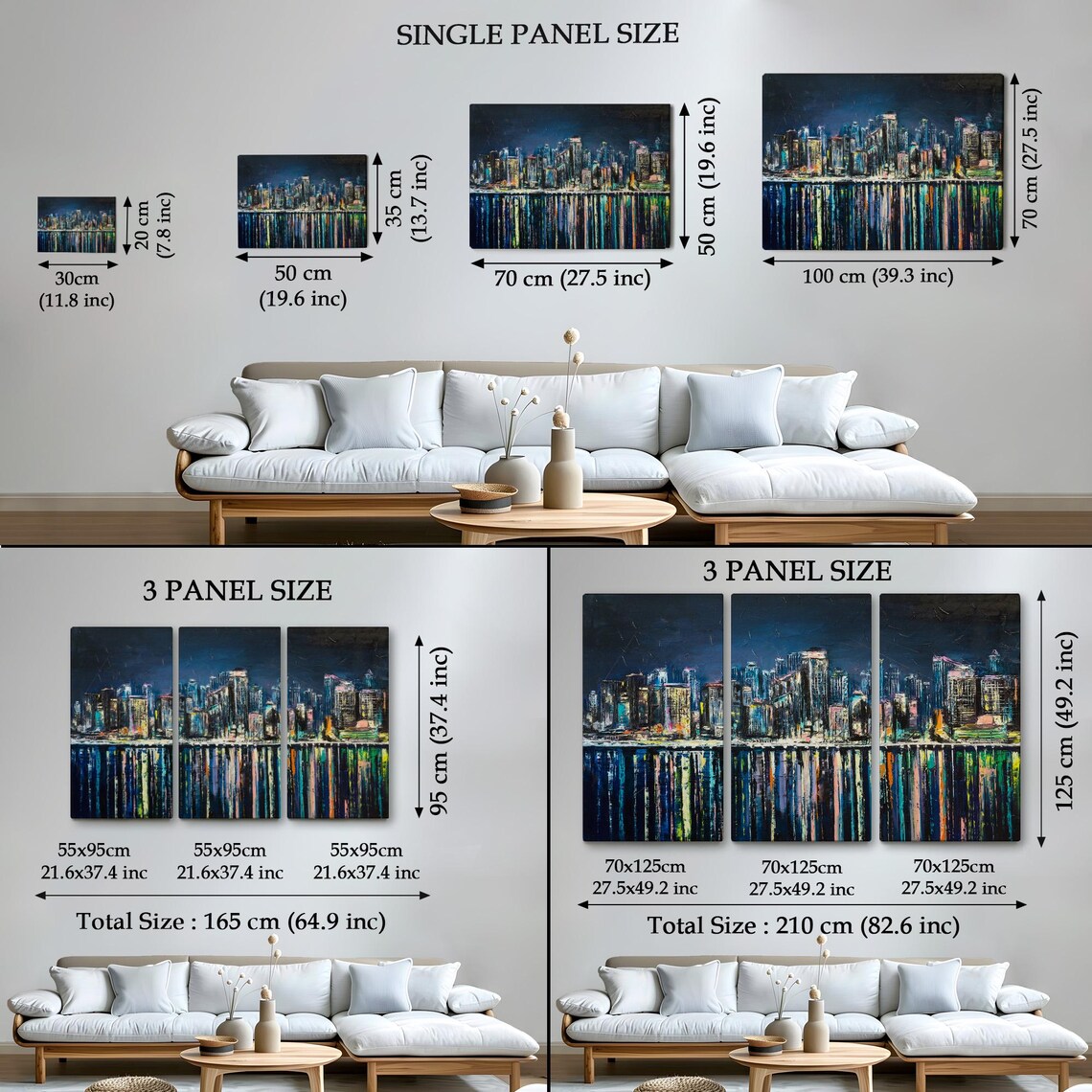 Abstract Night City Skyline Reflections Neon Lights Oil Style Poster - Image 4