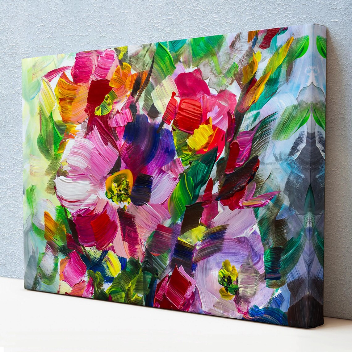 Vibrant Pink Floral Abstract Impasto Oil Painting Flower Poster