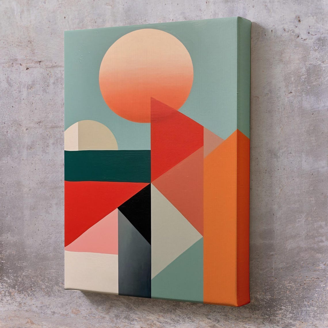 Geometric Sunset Abstract Mid Century Color Block Modern Art Poster