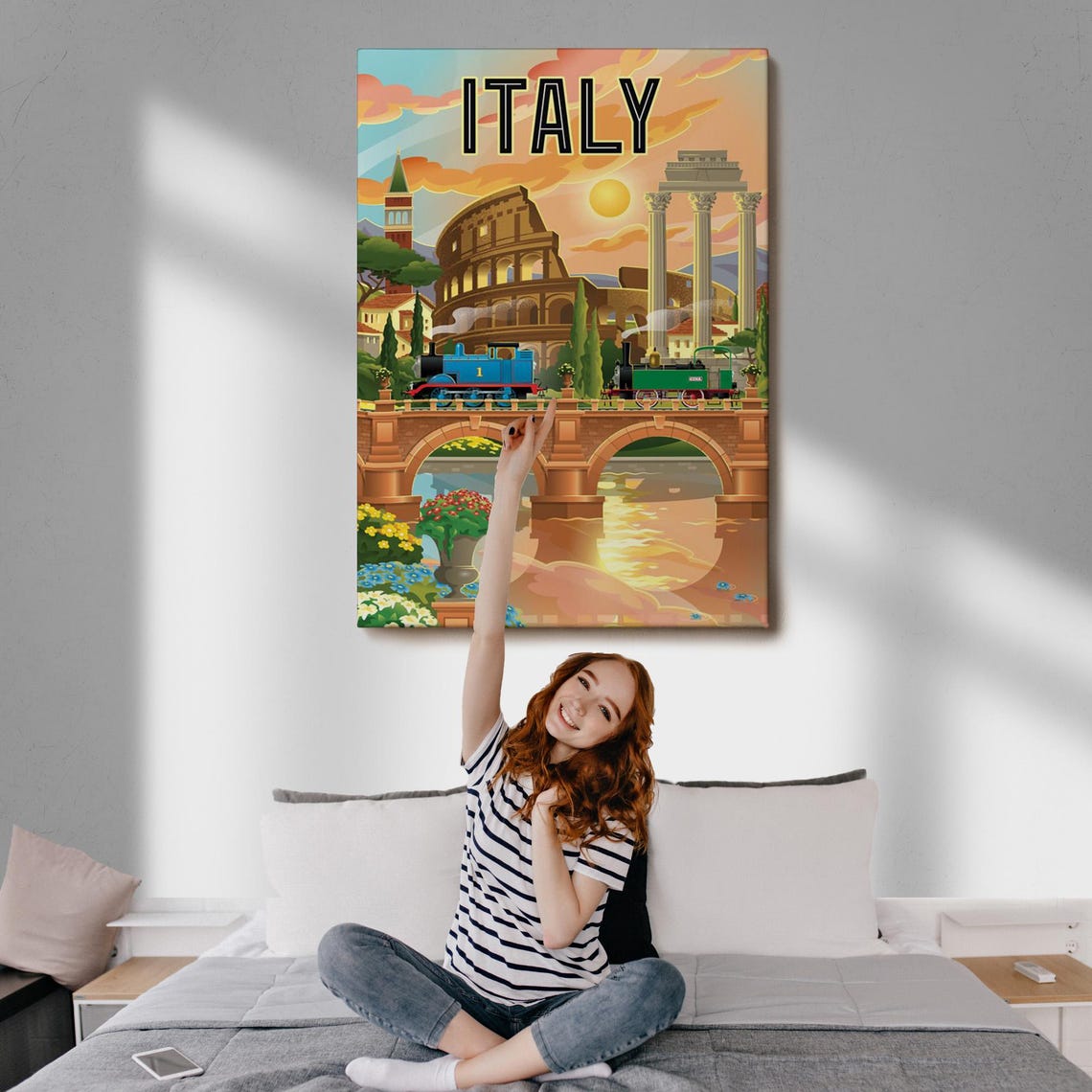 Italy Colosseum Rome Vintage Travel Landmarks Sunset Train Poster - Image 3