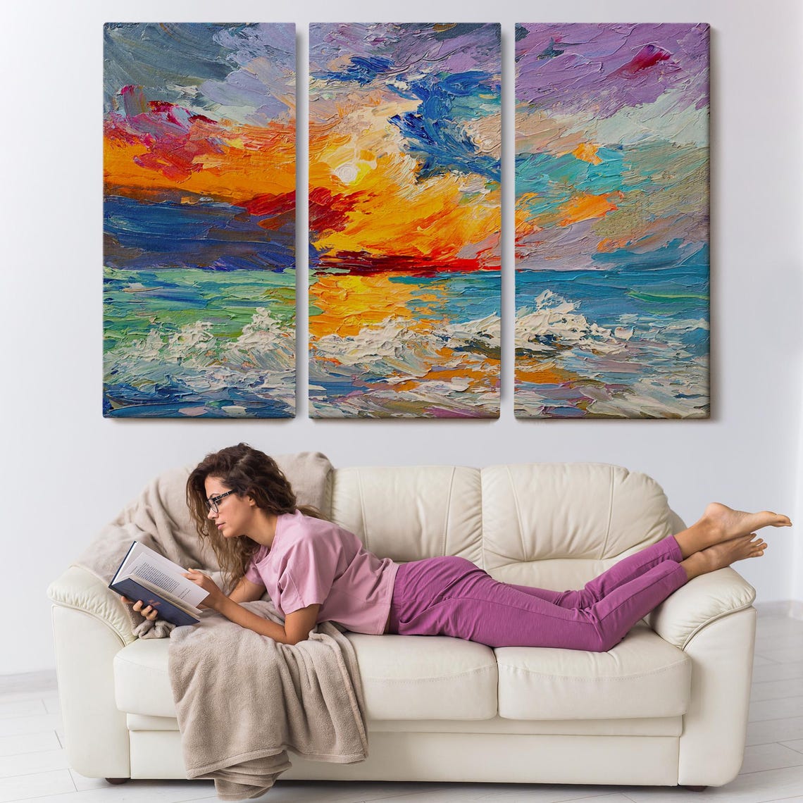 Sunset Over The Ocean Impasto Waves Dramatic Sky Oil Art Poster - Image 3