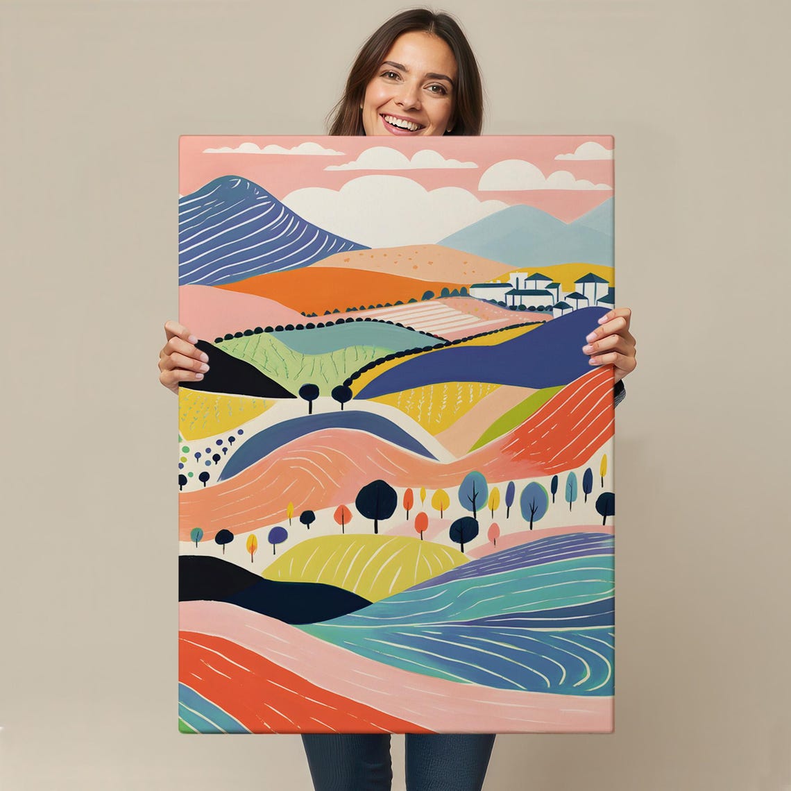 Pastel Hills Minimalist Landscape Colorful Hillside Wall Art - Image 4