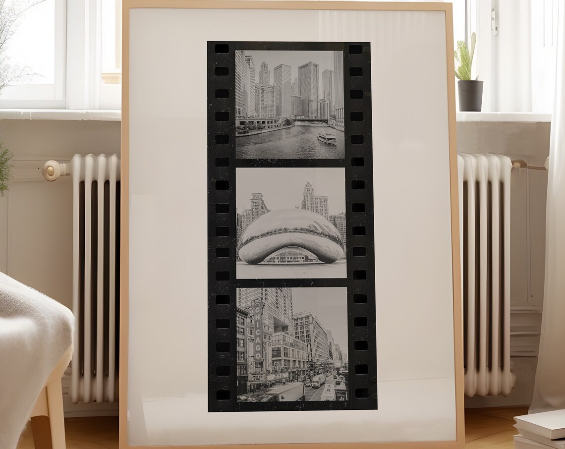 Chicago Film Strip River Cruise Cloud Gate Bean Skyline Poster
