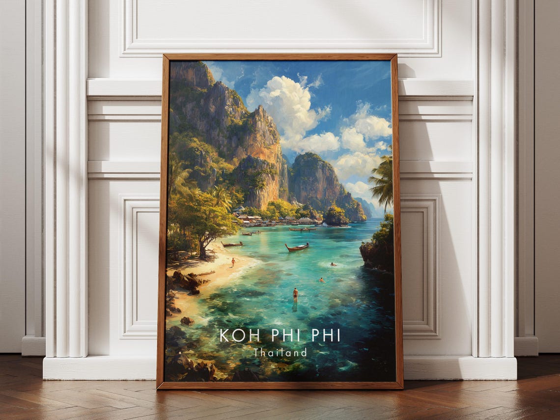 Koh Phi Phi Thailand Limestone Karst Cliffs Longtail Boat Poster