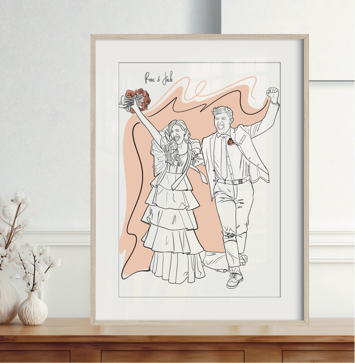 Embracing Couple Terracotta Abstract Custom Line Drawing Poster - Image 4