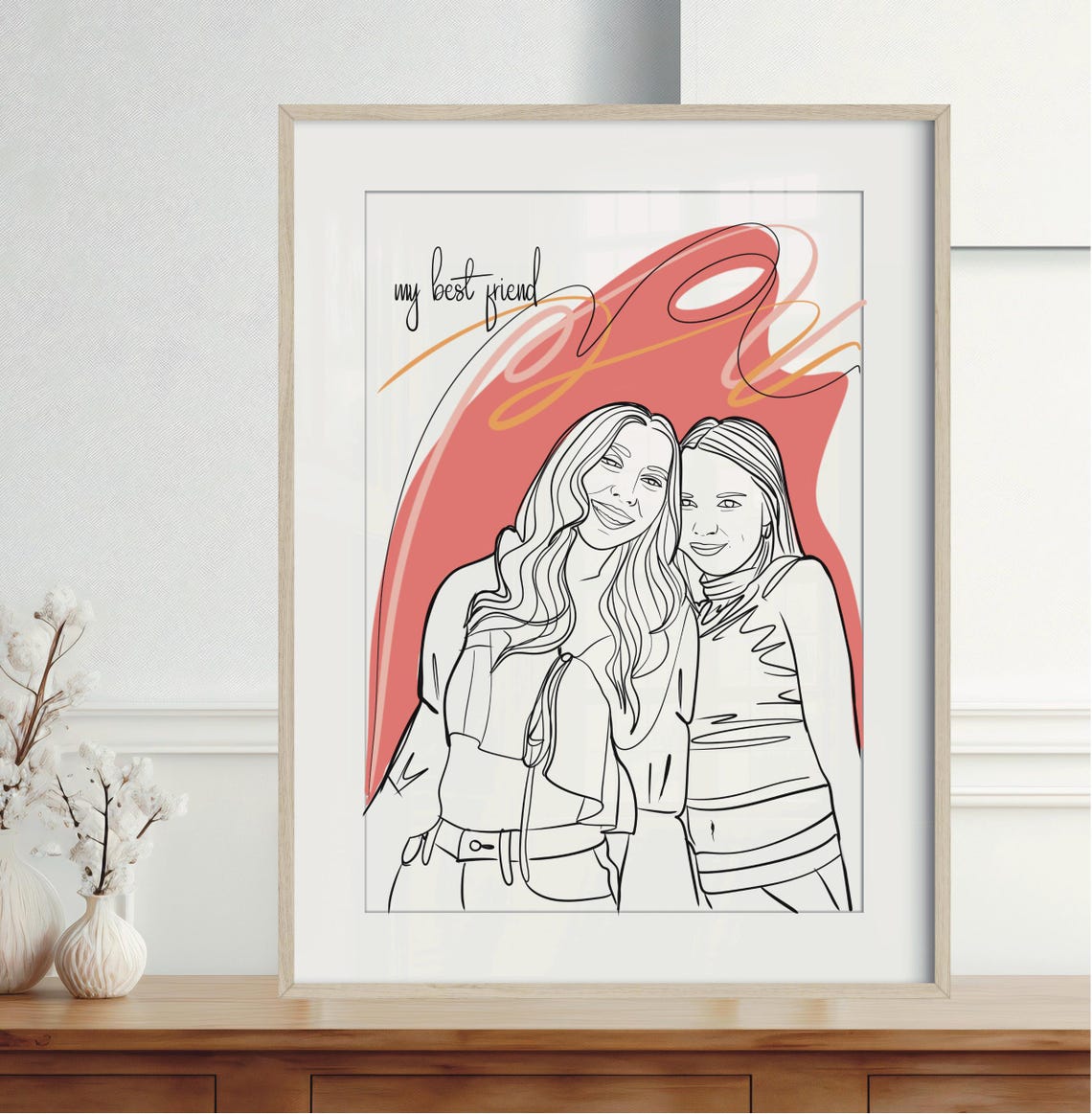 Best Friends Custom Line Art Custom Line Drawing From Photo Gift For Him Personalized Portrait Drawing From Photo Personalized Gift - Image 2