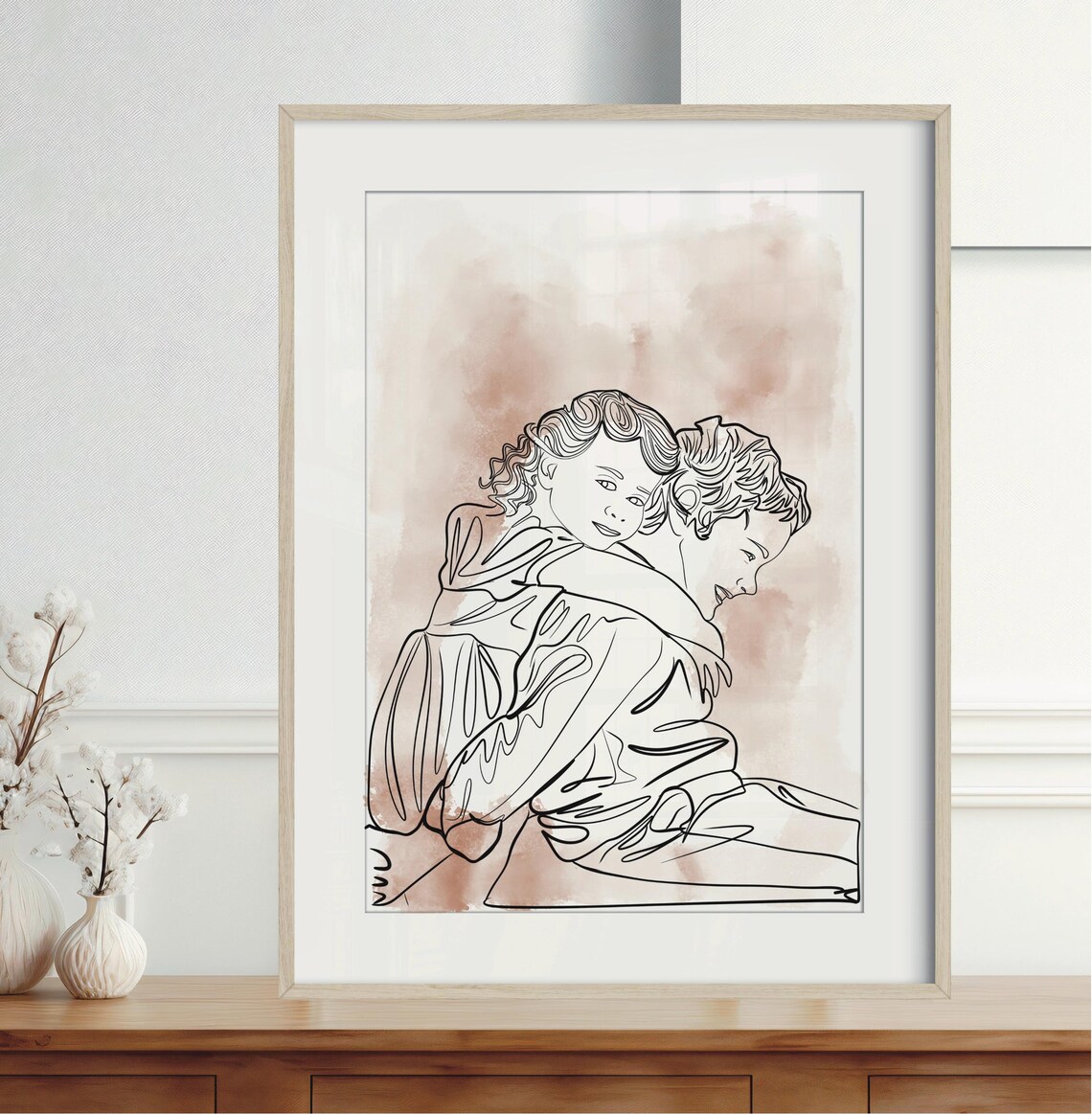 Couple About to Kiss Blush Watercolor Custom Line Drawing Poster - Image 4