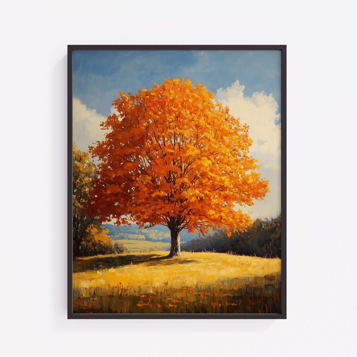 Vintage Autumn Maple Tree Oil Painting Fall Landscape Art