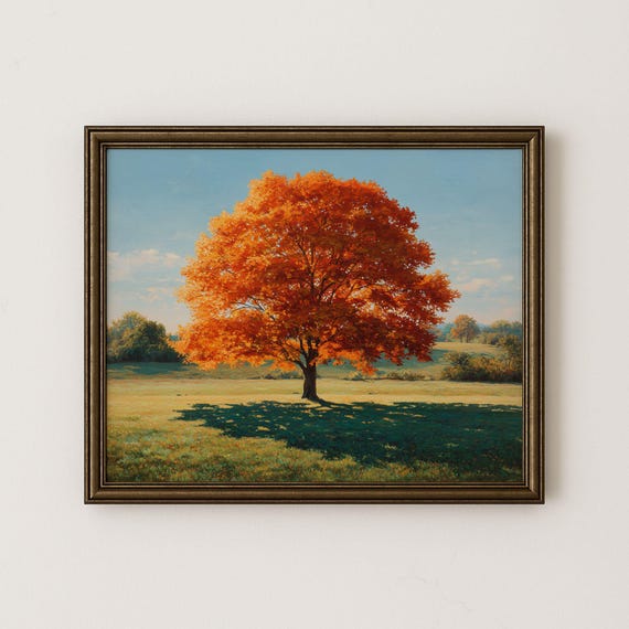 Vintage Sugar Maple Oil Painting Autumn Landscape Art H236