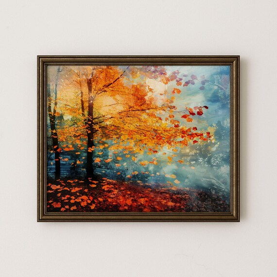 Abstract Autumn Landscape Print Vintage Fall Decor H101