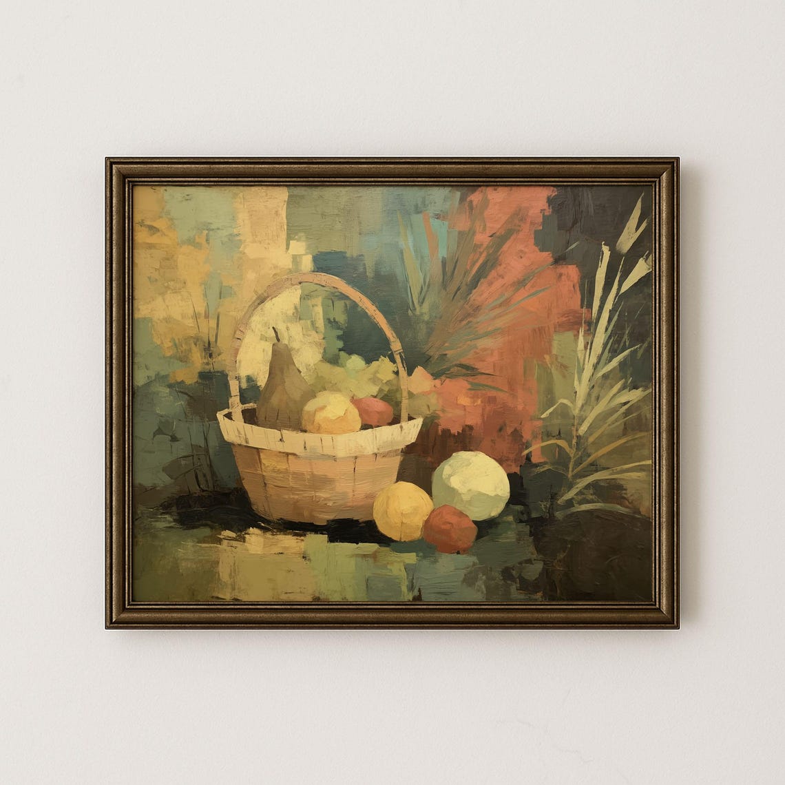 Fruit Basket Impressionist Oil Painting Vintage Kitchen Art Poster