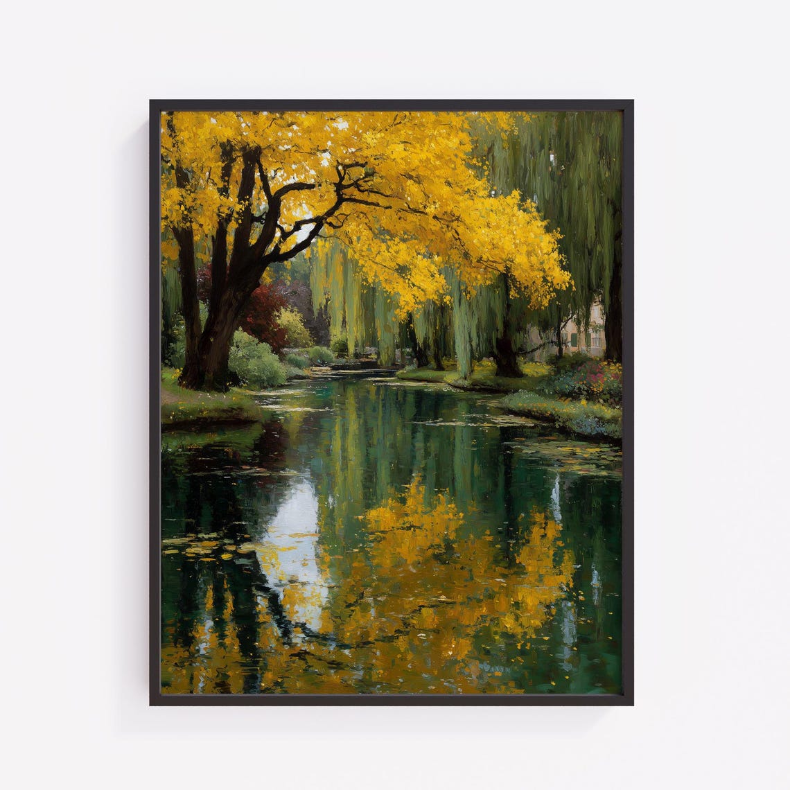 Autumn Willow Pond Art Print Vintage Landscape V152