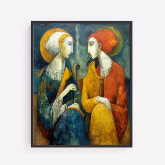 Abstract Women Portrait Print Vintage Episcopal Art V244
