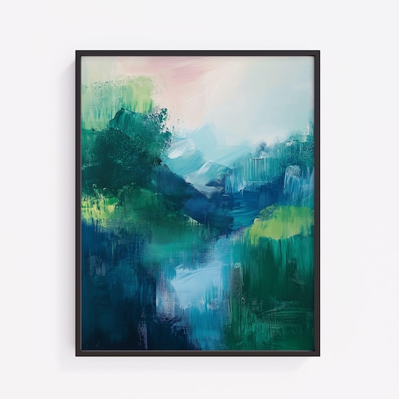 Abstract Landscape Art Print Blue Green Nature Scene V172