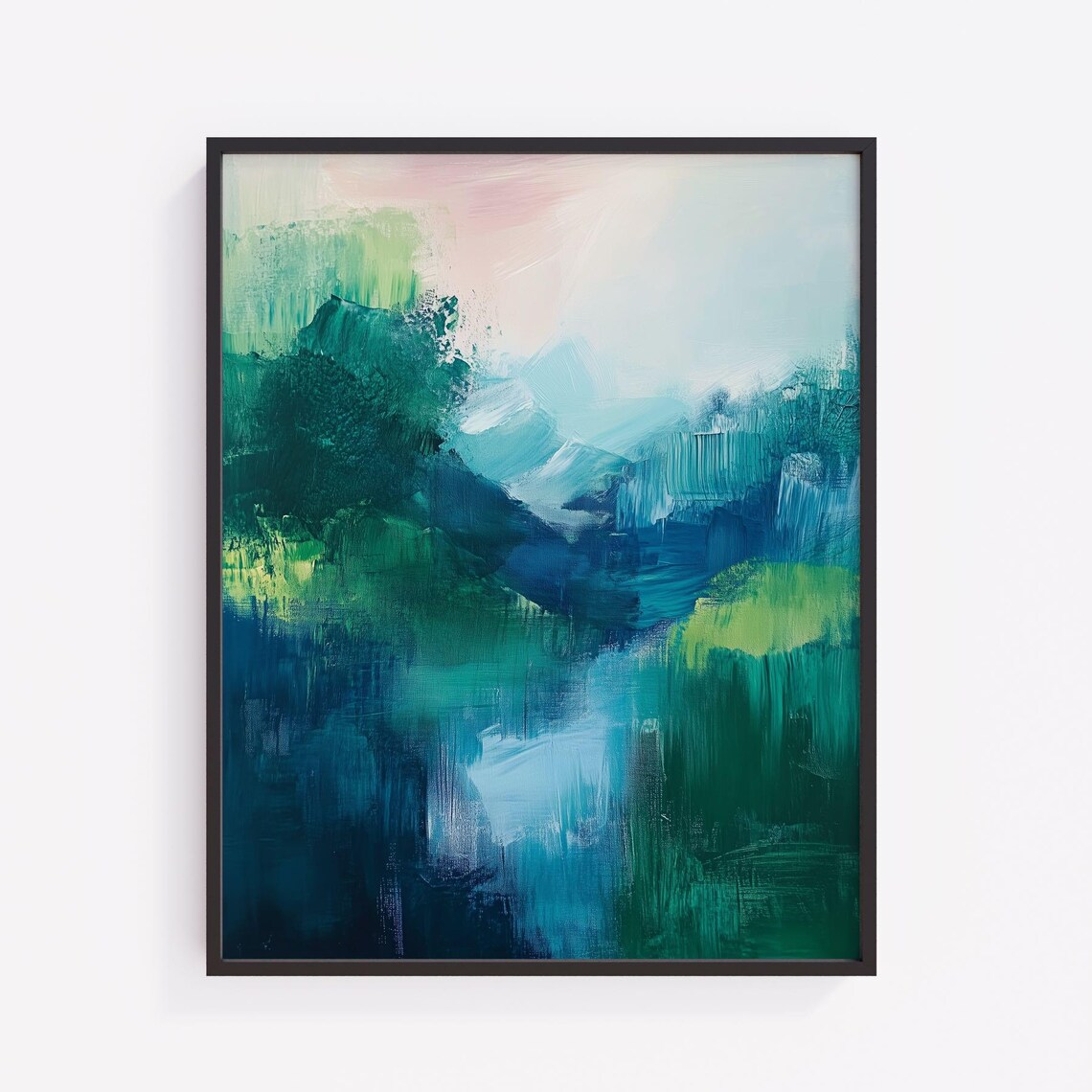 Abstract Landscape Art Print Blue Green Nature Scene V172