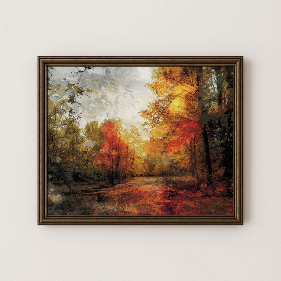 Rustic Autumn Woods Print Vintage Fall Landscape H54
