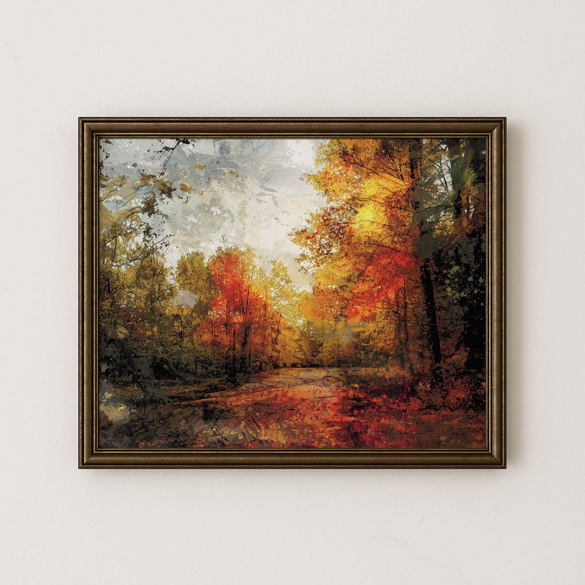 Rustic Autumn Woods Sunlit Forest Path Fall Foliage Art Poster