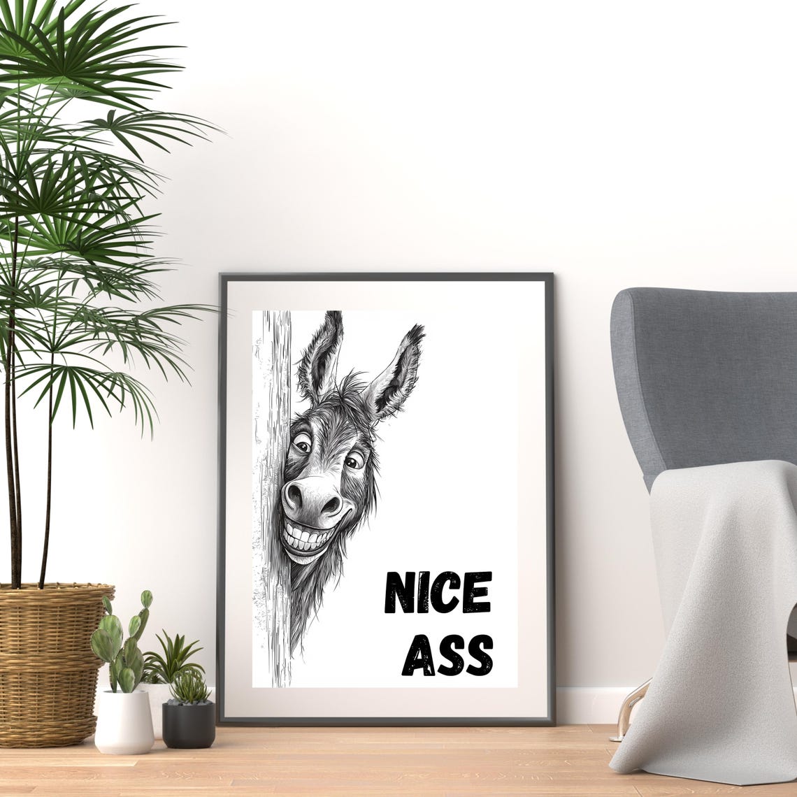 Hilarious Peeking Donkey Nice Ass Quote Funny Bathroom Poster - Image 3