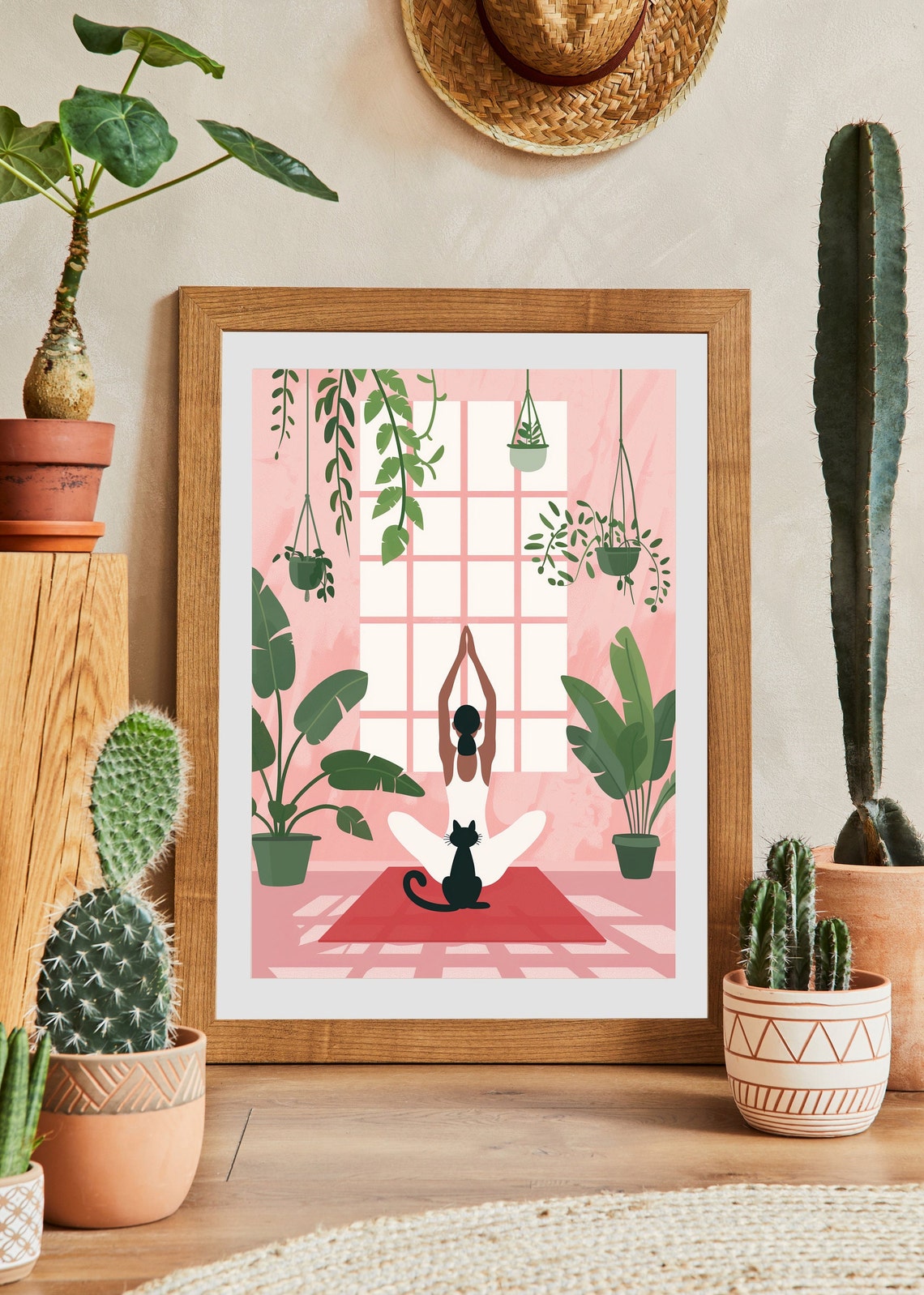 Yoga Cat And Woman Print Cat Yoga Print Black Cat Art Yoga Room Decor Yoga Lover Serene Yoga Meditation Art Print International Cat Day - Image 3