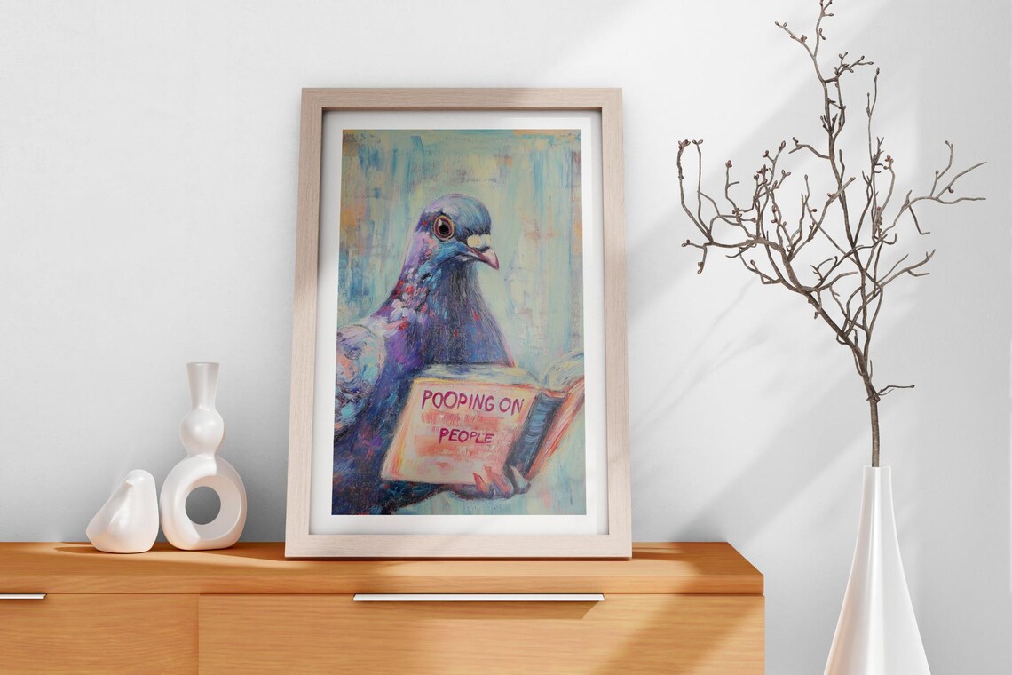 Funny Pigeon Reading Book Bathroom Poster Art - Image 3