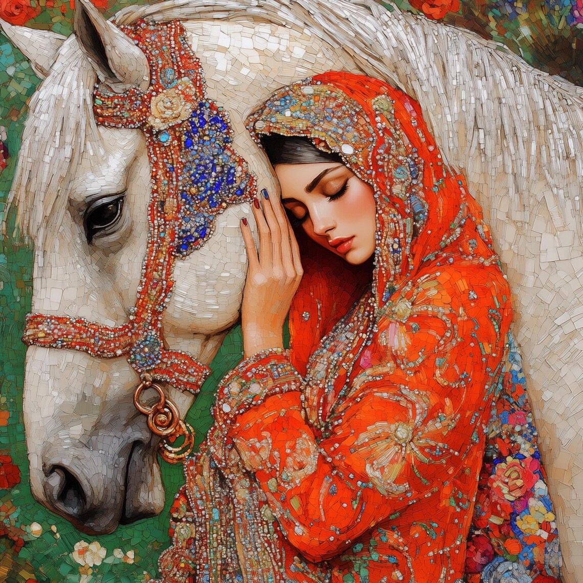Horse And Woman Mosaic Art Print, Bohemian Style - Image 3