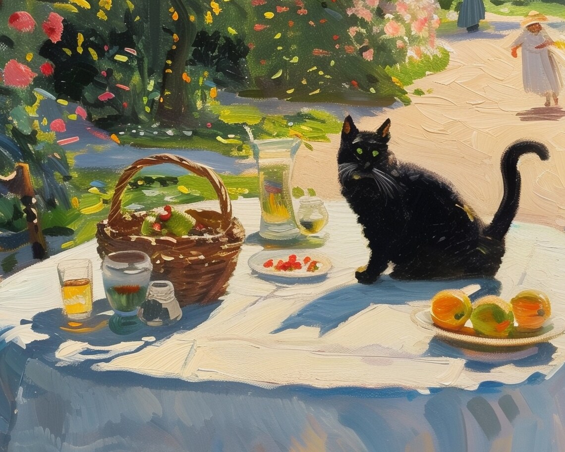 Monet-Inspired Cat Garden Landscape Art Print - Image 3