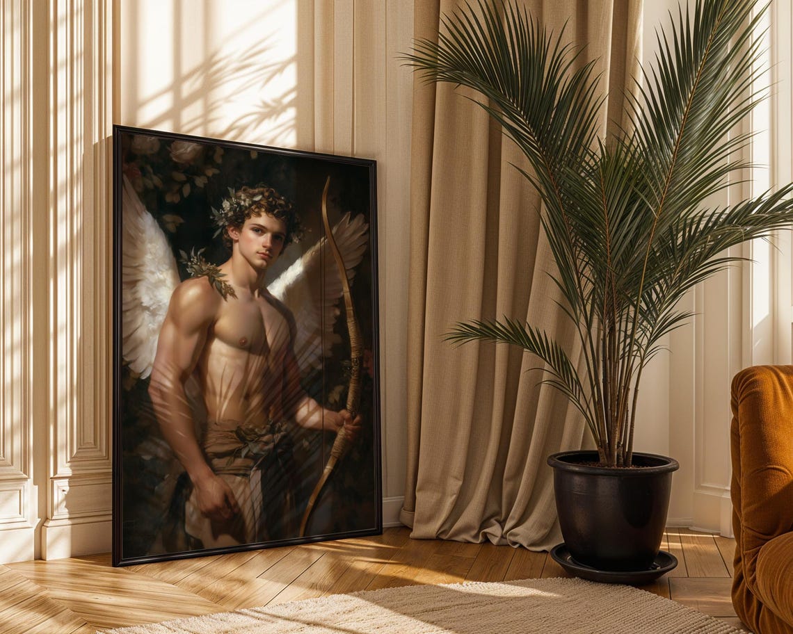 Cupid Angel with Bow Floral Crown Classical Mythology Art Poster - Image 3