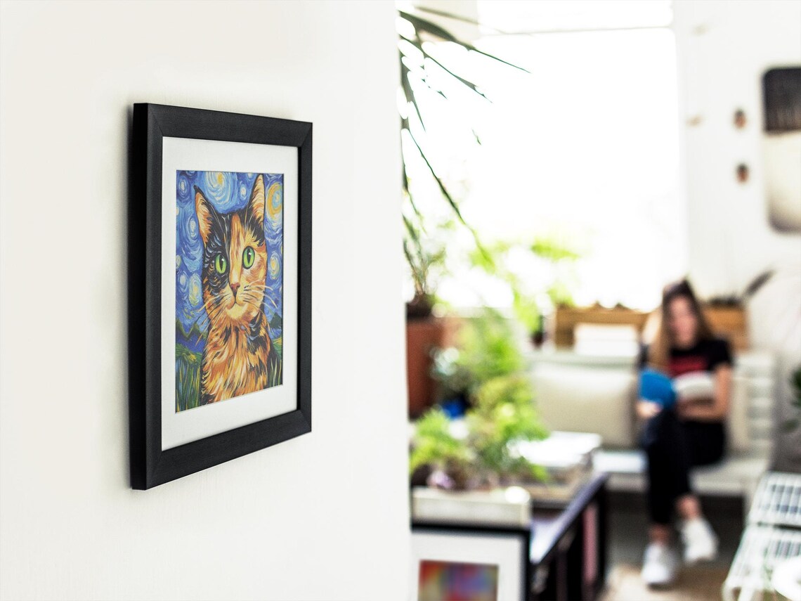 Van Gogh-Inspired Abstract Cat Art Print - Image 2