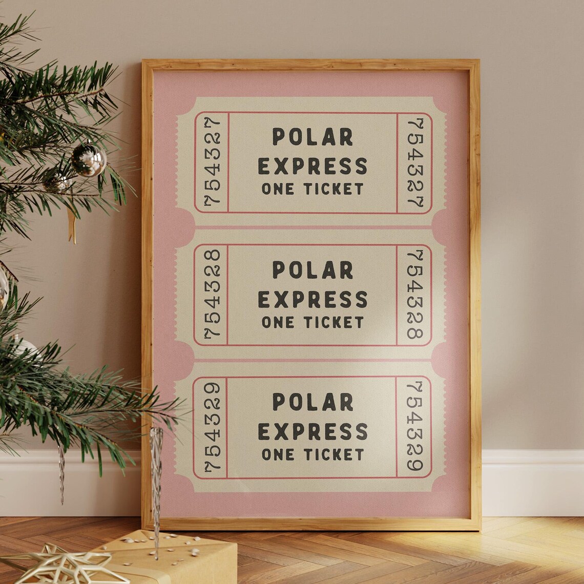Polar Express Ticket Print, Pink Cream Holiday Decor