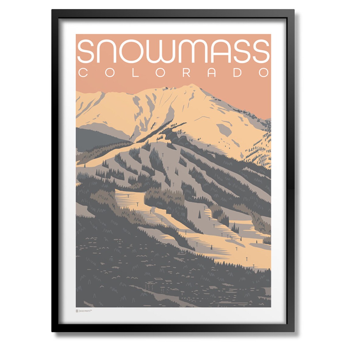 Snowmass Colorado Travel Poster, Mountain Landscape